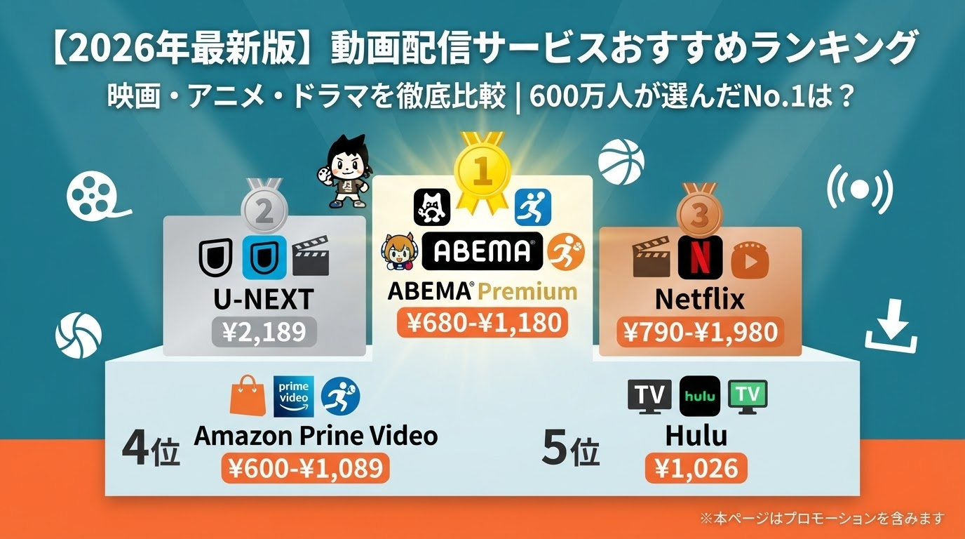 【2026年最新版】動画配信サービスおすすめランキング｜映画・アニメ・ドラマを徹底比較