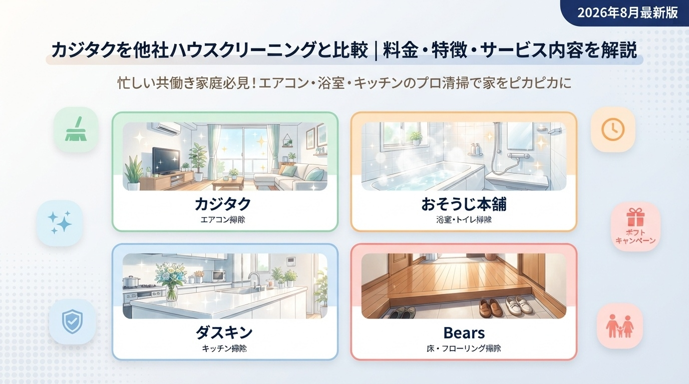 カジタクを他社ハウスクリーニングと比較｜料金・特徴・サービス内容を解説